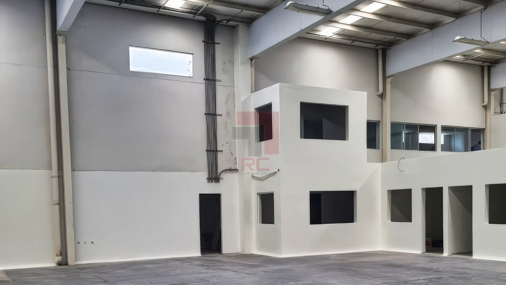 Puertas y ventanas de PVC en almacén industrial